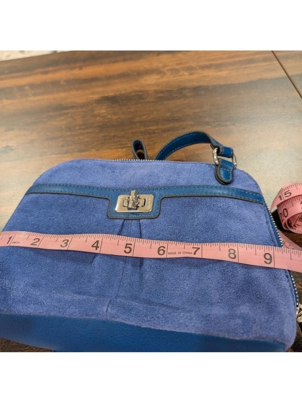 B Makovsky Blue Suede Leather Crossbody Bag - Picture 6 of 8